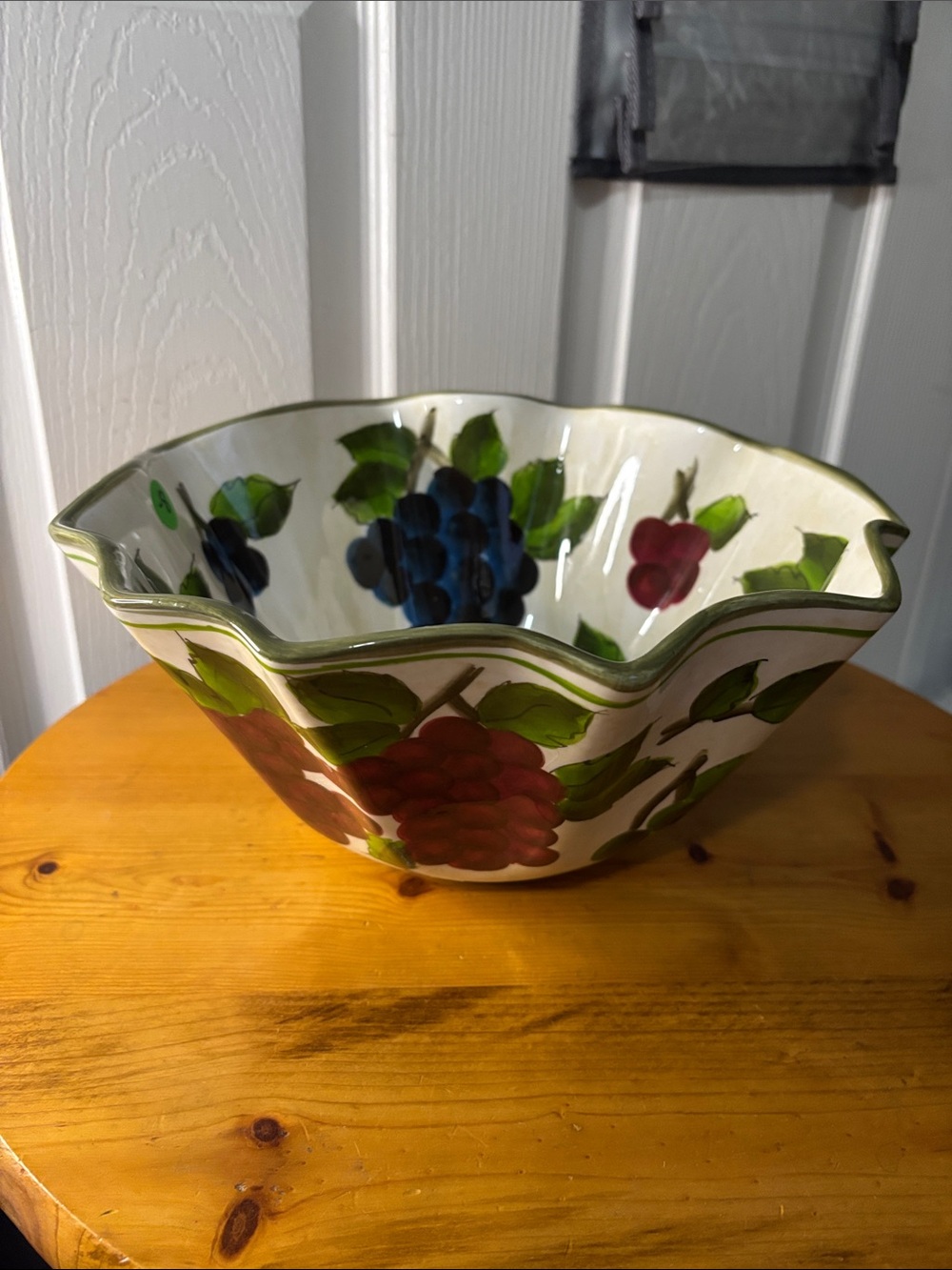 Source Unknown Hand-Painted Ceramic Fruit Bowl - Red, Blue, Green